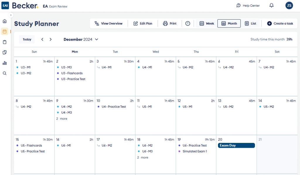 Becker EA study planner