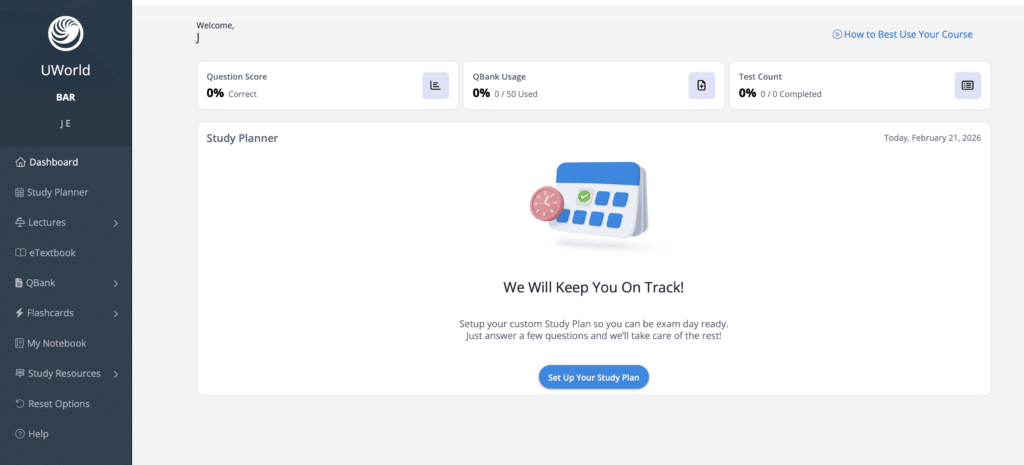 UWorld CPA dashboard