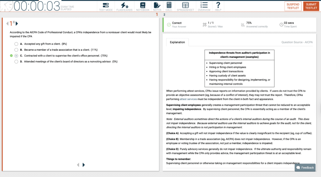 UWorld CPA practice question